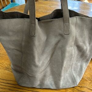 By Together suede leather tote bag.  Zip pocket inside.  Tan color.